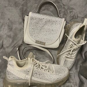 Steve Madden White Crystal-Embellished Crossbody and Platform Sneakers